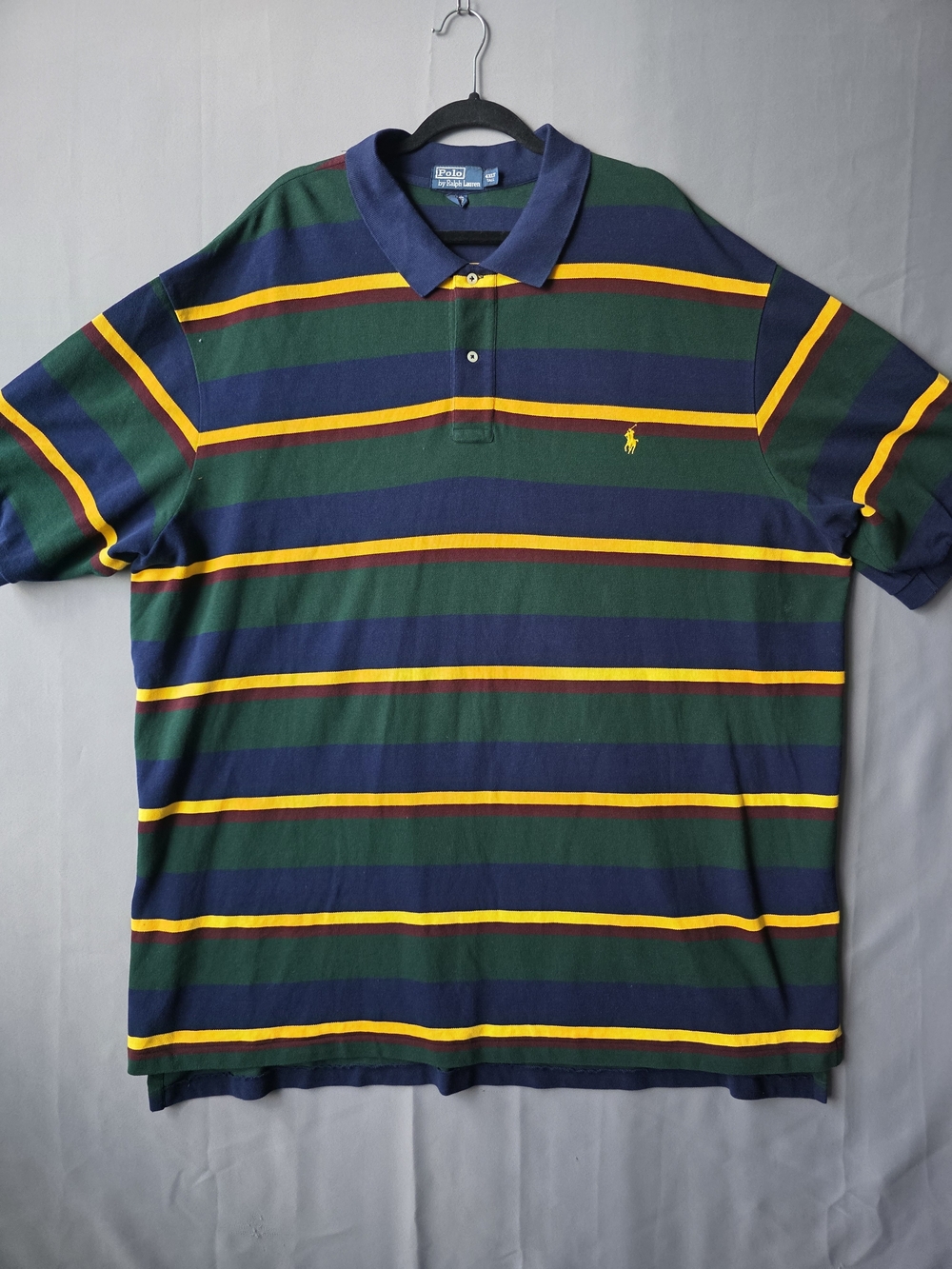 Vintage Polo Ralph Lauren 4XLT Tall Striped Polo Shirt Green Navy Yellow